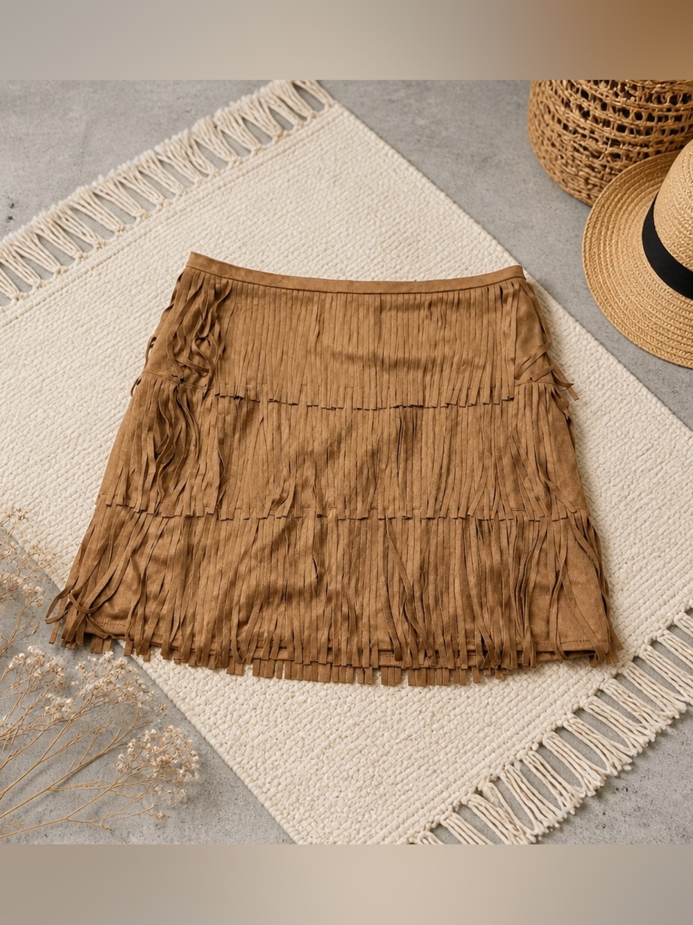 Universal Thread Tan Layered Fringe Mini Skirt - Picture 2 of 6